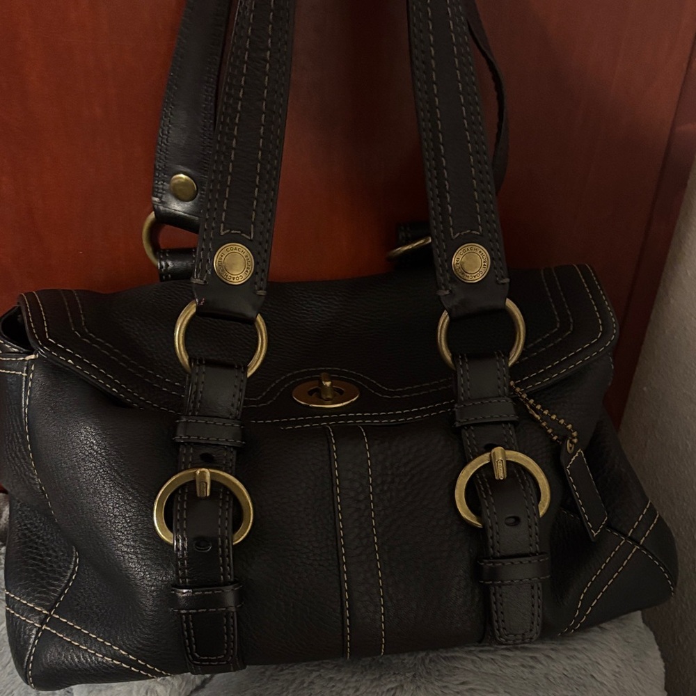 Coach Black Leather Satchel Bag – Gold Hardware – Authentic